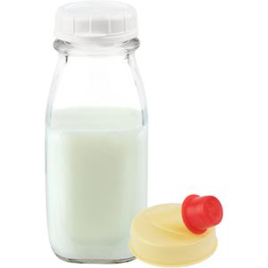 kitchentoolz Glass Creamer Bottle 12 Oz Square Glass Milk Bottle with Lids- Perfect Milk Container for Refrigerator - 12 Ounce Milk Bottle with Lid and Pour Spout