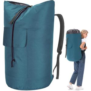 Backpack Laundry Bag, 115L Heavy Duty Extra Large College Laundry Backpack, Dirty Clothes Bag with Shoulder Straps, Laundry Hamper Bag with Drawstring Closure for College Dorm, Apartment Teal