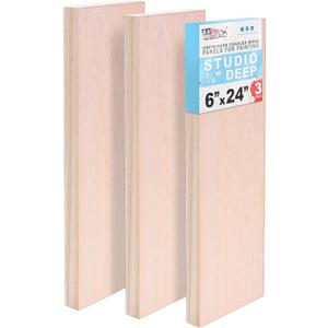U.S. Art Supply 06" x 24" Unfinished Cradled Wood Panels for Painting, Studio 3/4" Deep (3 Pack) - Artist Depth Birch Wooden Wall Canvases - Mixed-Media Craft, Acrylic, Oil, Encaustic, Paint Pouring