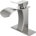 Brushed Nickel Waterfall Bathroom Sink Faucet, Single Handle Vanity Sink Faucet,Homili 1 or 3 Holes Lavatory Faucets with Drain Assembly(Waterfall Spout, Brushed Nickel)