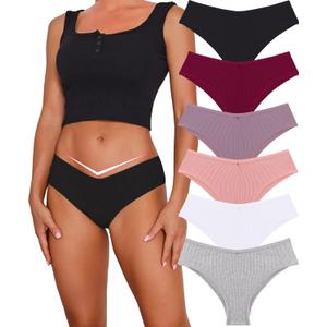 CuteByte 10 Pack Womens Cotton Underwear Sexy Stretch V-Waist Ladies Panties Low Rise Cotton Cheeky Hipster S-XXL (Large)