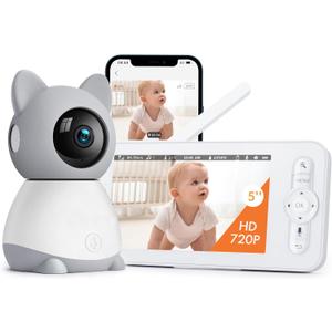 2K Baby Monitor, Baby Monitor with Camera and Audio, 5" Color Display, Infrared Night Vision, 2-Way Talk, Temperature & Sound Alarm, Cry & Motion Detection, Free Phone App