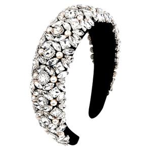Rhinestone Headband Bling Sparkly Crystal Diamond Headband Pearl Hairband Fashion Padded Head Band for Girls Women Hair Accessories