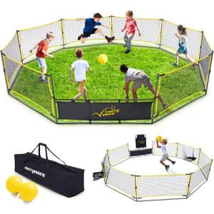 Gaga Ball Pit Portable: 15FT 3in1 Gaga Pit with Basketball Hoop and Soccer Goals - Play System for Kids 4 to 12 Years Old Indoor Outdoor for Backyard School Camp Activities, 180 inches x 180 inches x 23 inches