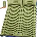 Double Sleeping Pad for Camping - Ultralight Camping Mattress with Pillow, Built-in Foot Pump, Compact Inflatable 2-Person Portable Mat for Backpacking, Hiking, Car Traveling, Beach, Tent (Full, Grass Green)