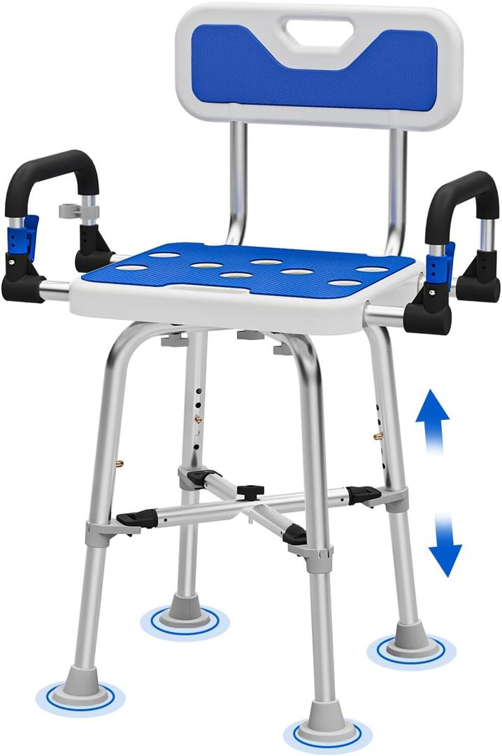 Shower Chair with Arms and Back for Seniors Elderly Handicap Disabled Or Bariatric Adults Heavy Duty 500 Lbs Adjustable Stool Bench Seat for Inside Shower Stall and Bathroom Bath Tub Chairs