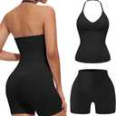 2 Piece Workout Sets for Women Halter Neck Tank Top Macthing High Waist Scrunch Butt Shorts Sets Gym Outfits, Small