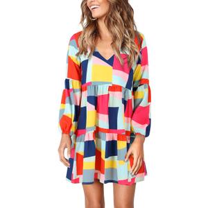 Amoretu Womens Tunic Dress Long Sleeve V Neck Casual Loose Flowy Swing Shift Dresses