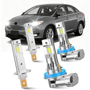 Fit for Ford Focus 2012-2018 Light Bulbs, High Beam and Low Beam Combo, Direct Plug Design with Cooling Fan,6000K White, Pack of 4