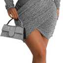 FairBeauty Women's Sexy Sparkly V Neck Long Sleeve Ruched Metallic Bodycon Club Mini Dresses (Medium)