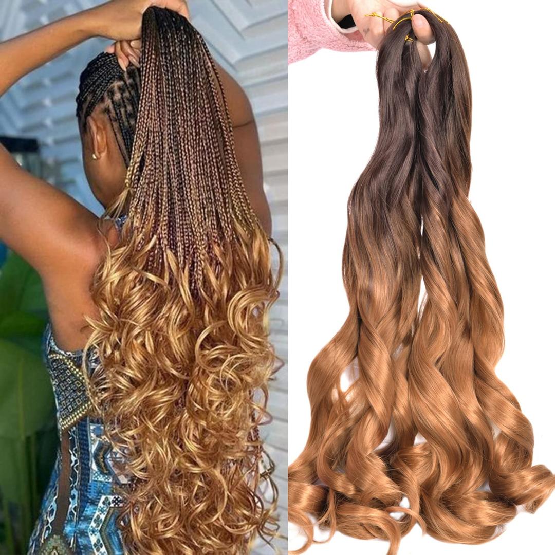 French Curly Braiding Hair 20 inch T4/30 Loose Wavy 5 Pack Bouncy Braiding Hair extensions 75g/Pack French Curly Synthetic Hair Extensions (T4/30,5packs,20inch)