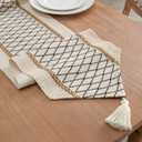 Table Runner, Boho Style with Tassels, Cotton & Linen, Farmhouse Home Decor for Living Room Dresser Scarfs (12x60Inch, Black & Beige)