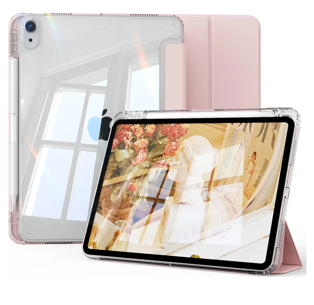 for iPad (A16) 11th Generation Case 11 Inch 2025, iPad 10th Generation Case 10.9 Inch 2022 with Pencil Holder, Shockproof Cover with Clear Back Shell & Soft TPU Transparent Edge, Pink