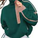 Kumufenc Womens Half Zip Pullover Sweatshirts Fashion Sherpa Fleece Jackets Long Sleeve Workout Hoodies(Pink-green, XLarge)