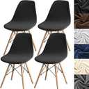 4 Pack Stretch Velvet Shell Chair Cover Mid Modern Dining Chair Covers Washable Dining Room Chair Covers Lounge Armless Chair Cover with Elastic Bands Black