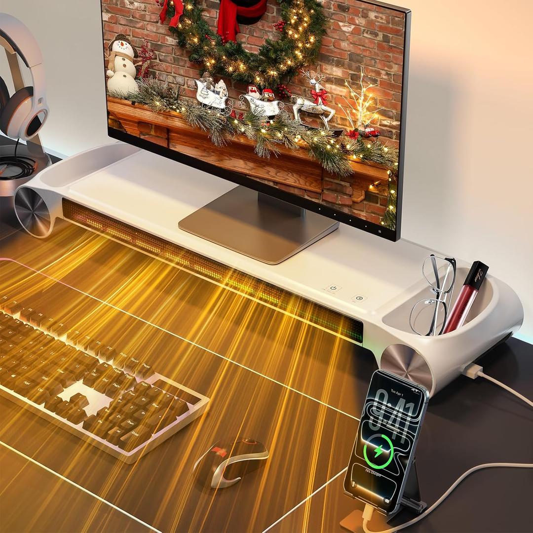 WISFISSH Desk Space Heater 330w, 2 In 1 Desk Top Heater & Monitor Stand With Charging Port & Storage Space, Hand Warmer For Desk Office Room Indoor- White