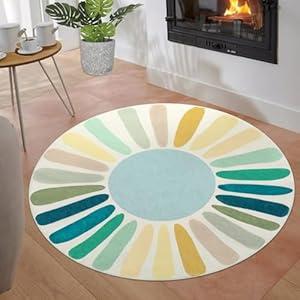 CAROMIO 4ft Round Rug Boho Circle Nursery Rug Colorful Washable Area Rug Sun Print Kids Rug Modern Abstract Round Rug Throw Floor Carpet for Bedroom Living Room Kitchen, Blue