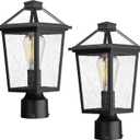 zeyu 2 Pack Outdoor Lamp Post Lights, Modern Farmhouse Exterior Post Lantern Light for Garden, Aluminum with Seeded Glass Shade, Black Finish, ZX58P-2PK BK