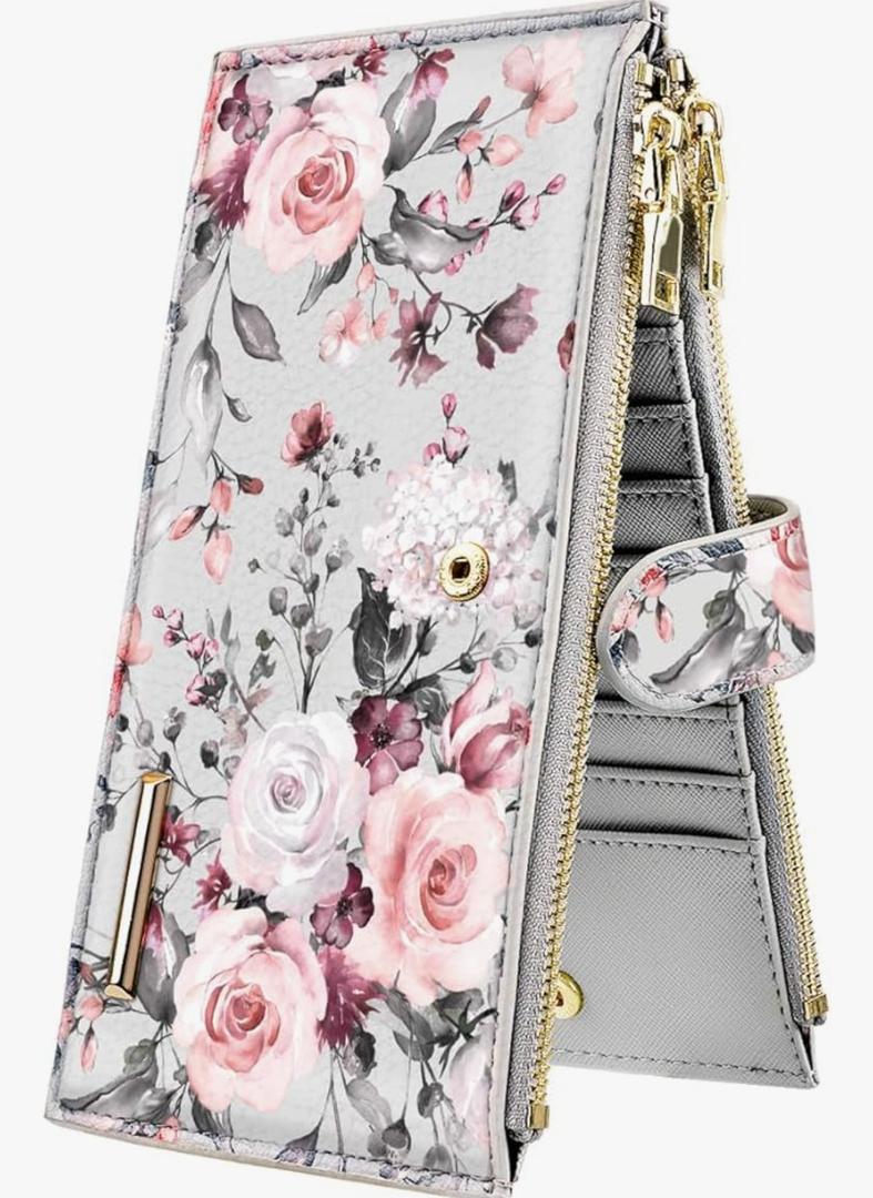 Womens RFID Blocking Large Capacity Wallet Multi Card Organizer Bifold Wallet for Women with Zipper Pocket