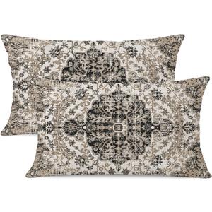 Waterproof Throw Pillow Covers 12X20 Inch Set of 2 Bohemian Vintage Carpet Pattern Black Grey Ethnic Design Decorative Farmhouse for Couch Garden Balcony (Boho-5-3) Waterproof Throw Pillow Covers 12X20 Inch Set of 2 Bohemian Vintage Carpet Pattern Black Grey Ethnic Design Decorative Farmhouse for Couch Garden Balcony (Boho-5-3)