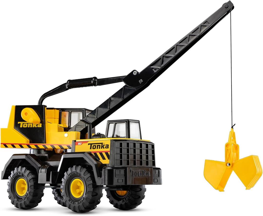 Tonka Steel Classics Mighty Crane - Made with Steel & Sturdy Plastic, Yellow Toy Construction Truck, Boys and Girls, Kids, Toddlers, Ages 3+, 18.75 inches