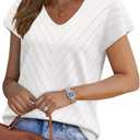 WIHOLL Short Sleeve Sweater for Women V Neck Trendy Summer Tops 2026 Beach Vacation Clothes Travel Business Casual Outfits (White, XL)