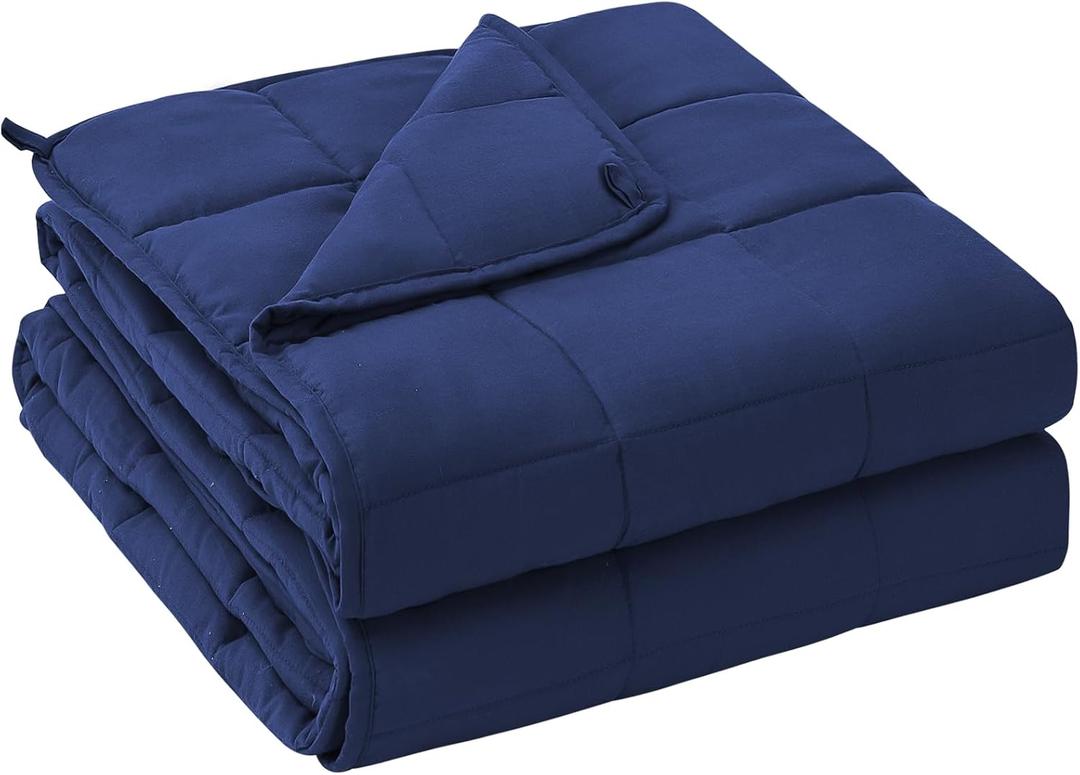 yescool Weighted Blanket for Adults (15 lbs, 48" x 72", Blue) Cooling Heavy Blanket for Sleeping Perfect for 140-160 lbs, Twin Size Breathable Blanket with Premium Glass Bead, Machine Washable
