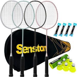 Senston Badminton Rackets Set of 4 Lightweight Carbon Fiber Composite Racquets for Beginners, Family & Backyard Fun, with 6 Shuttlecocks, 4 Grips & Carry Bag
