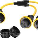 Kanayu 3FT RV Marine Boat Shore Power Adapter L5-30P Male 30A Plug to (2) 30A L5-30R Female, 30 Amp Y Splitter with Locking Ring and Collar (Black, Yellow)