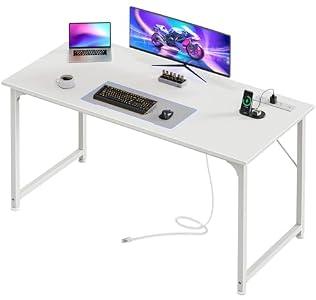 PRAISUN 47 X 20 Inch Office Computer Desk with Power Outlets and USB-C Port, Larger Gaming Desk, for Home Office, Study, Bedroom, Writing Work from Home Table, Metal Frame, White