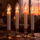 4 Pack Electric Christmas Window Candles Plug in, Flameless Electric Candle Lamp with C26 Clear Bulbs, 7W Warm White Window Sill Lights with Golden Base On/Off Switch for Holiday Wedding Table Decor