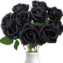 AxPower Black Roses Artificial Flowers 10 Pack in Bulk, Black Fake Roses Flowers Realistic Roses for Halloween Gothic Wedding Home Party Decoration Event Gift
