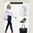 Beninos Womens Dress Shirts Long Sleeve Button Down Shirt Work Wear (White, M)