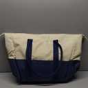 Extra Large Canvas Tote Reusable Beach Bag, Beige and Navy Blue, 5 PCS