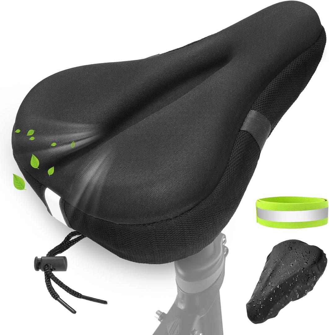 Zacro Comfort Bike Seat Cushion - Memory Foam Gel Padded Bike Seat Cover for Men Women, Extra Soft & with Reflective StrapFit for Exercise Mountain Road City Peloton Bike (Medium)