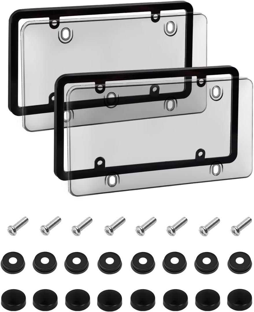 2 Pack License Plate Holder, License Plate Protector, ABS Car Front/Rear License Plate Frame with Screws Caps, Fit Any Standard US Plates