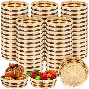 Sintuff 60 Pcs Small Woven Basket Round Bamboo Gift Baskets 6. 5 x 2 Inches Wicker Berry Bread Fruit Basket Empty Food Serving Baskets for Picnic Kitchen Restaurant