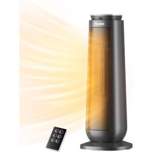 PELONIS PTH15A4BGB Ceramic Tower 1500W Indoor Space Heater with Oscillation, Remote Control, Programmable Thermostat & 8H Timer, ECO Mode, Tip-Over Switch & Overheating Protection, Gray 