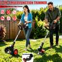 Electric Weed Wacker with Wheels Cordless Weed Eater Battery Powered，21V String Trimmer with Blades, 3-in-1 Grass Trimmer/Lawn Edger/Brush Cutter, Weed Trimmer Battery Operated for Garden &Yard, 35-47 inches