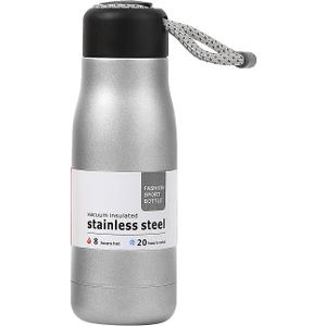 Small Water Bottle 12 oz, Dusgut Insulated Water Bottle,Stainless Steel,Wide Mouth Portable Lid,Silver