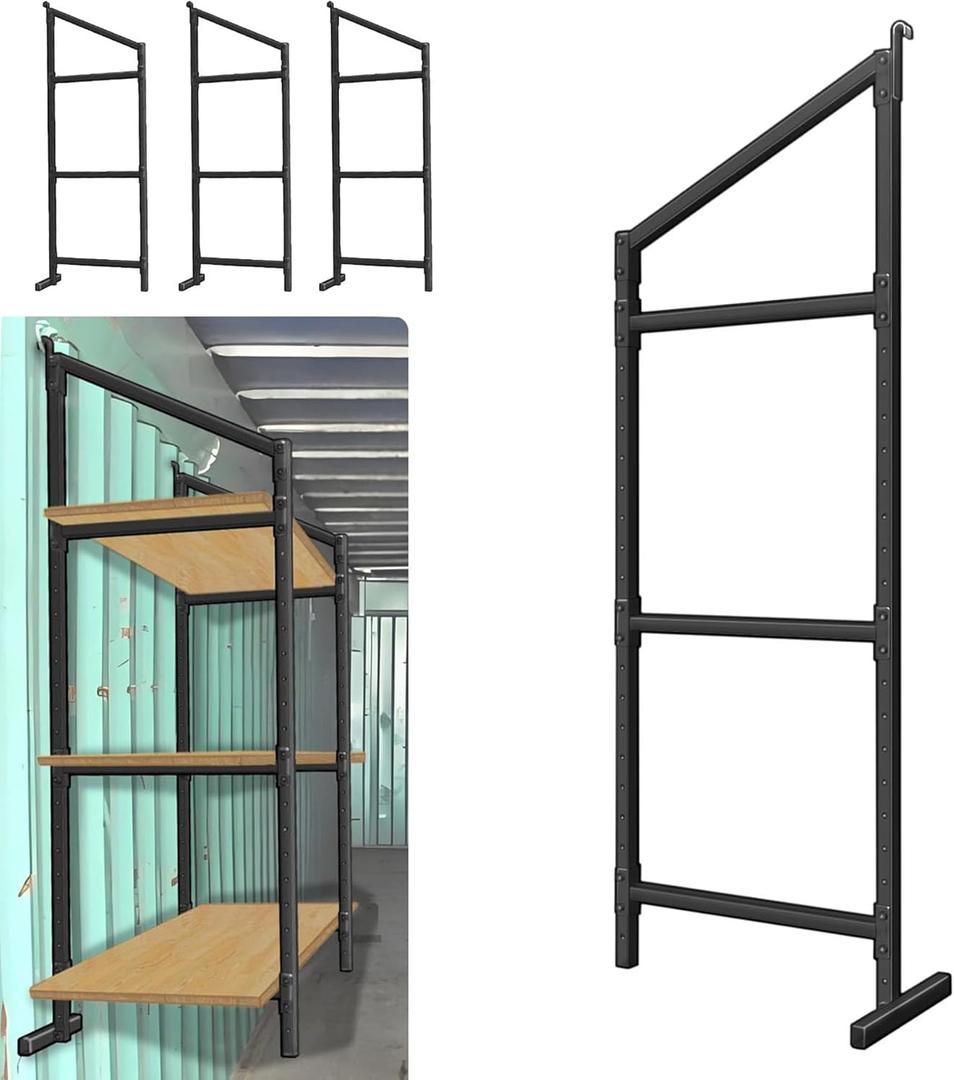4 Pack Shipping Container Shelves Bracket with 60"(H) X 24"(W), DIY Adjustable 3-Tier Shipping Container Shelving for Heavy Duty Trailer Universal,1300LBS Capacity