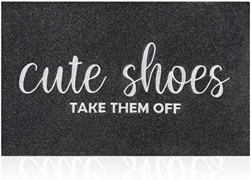 Indoor Door Mat Outdoor Welcome Large 24"x36" Black Mat for Outside Home Entry Cute Shoes Take Them Off Outdoor Entryway Rug Entrance Rug to Bedroom,Shoe Scraper,Non Slip,Easy to Clean