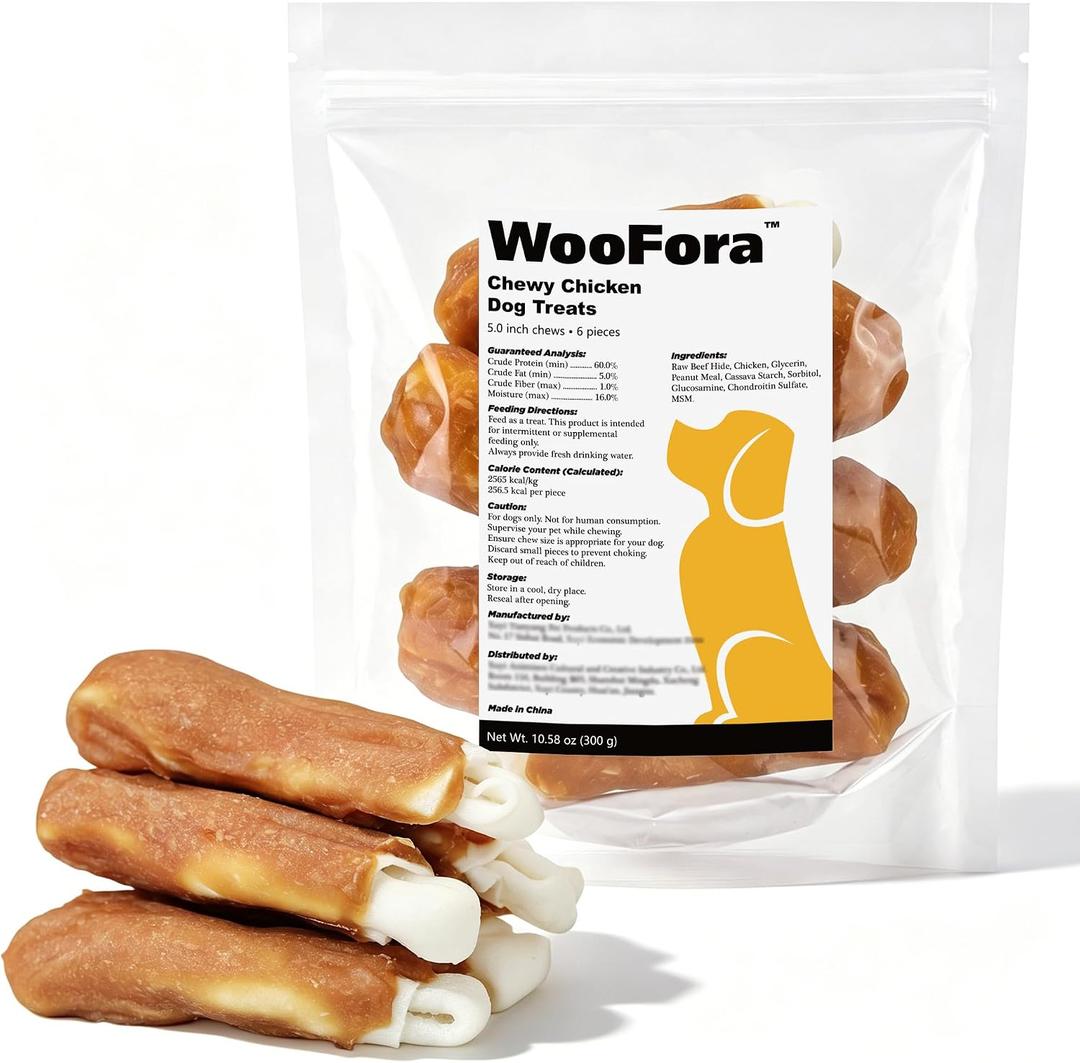 Chicken Wrapped Rawhide Strips Dog Treats High Protein Chews for Medium & Large Dogs 6 Count (EXP 10/31/27)