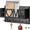 Wall Mount Mail and Key Holder, Wooden Mail Organizer with 4 Double Hooks, Black Metal Letters, Farmhouse Home Decor, Entryway Storage, 10.8 x 3.3 x 6.2 Inches