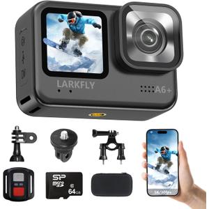 Action Camera, 5K/30fps Waterproof Action Camera, with APP & WiFi Control, 1/1.3" Sensor, EIS Anti-Shake, Subject Tracking, Includes 64GB Card, Vlogging Camera Ideal for Sports & Adventure
