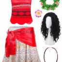 Adult Women Halloween Costume Set with Wig Necklace Princess Costume Dress Up Birthday Outfits Ocean Theme Party (3X-Large)