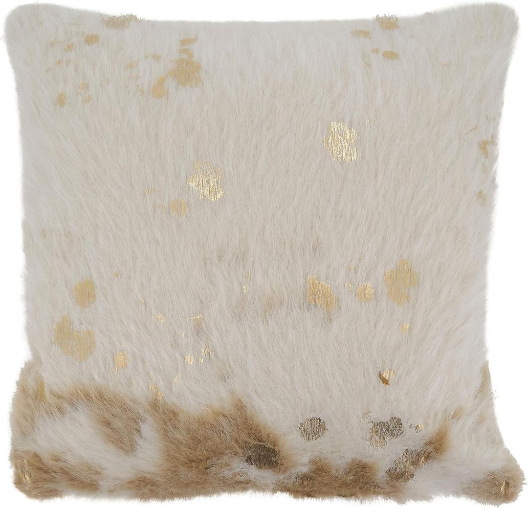 SARO LIFESTYLE Foil Print Faux Cow Hide Throw Pillow with Poly Filling 