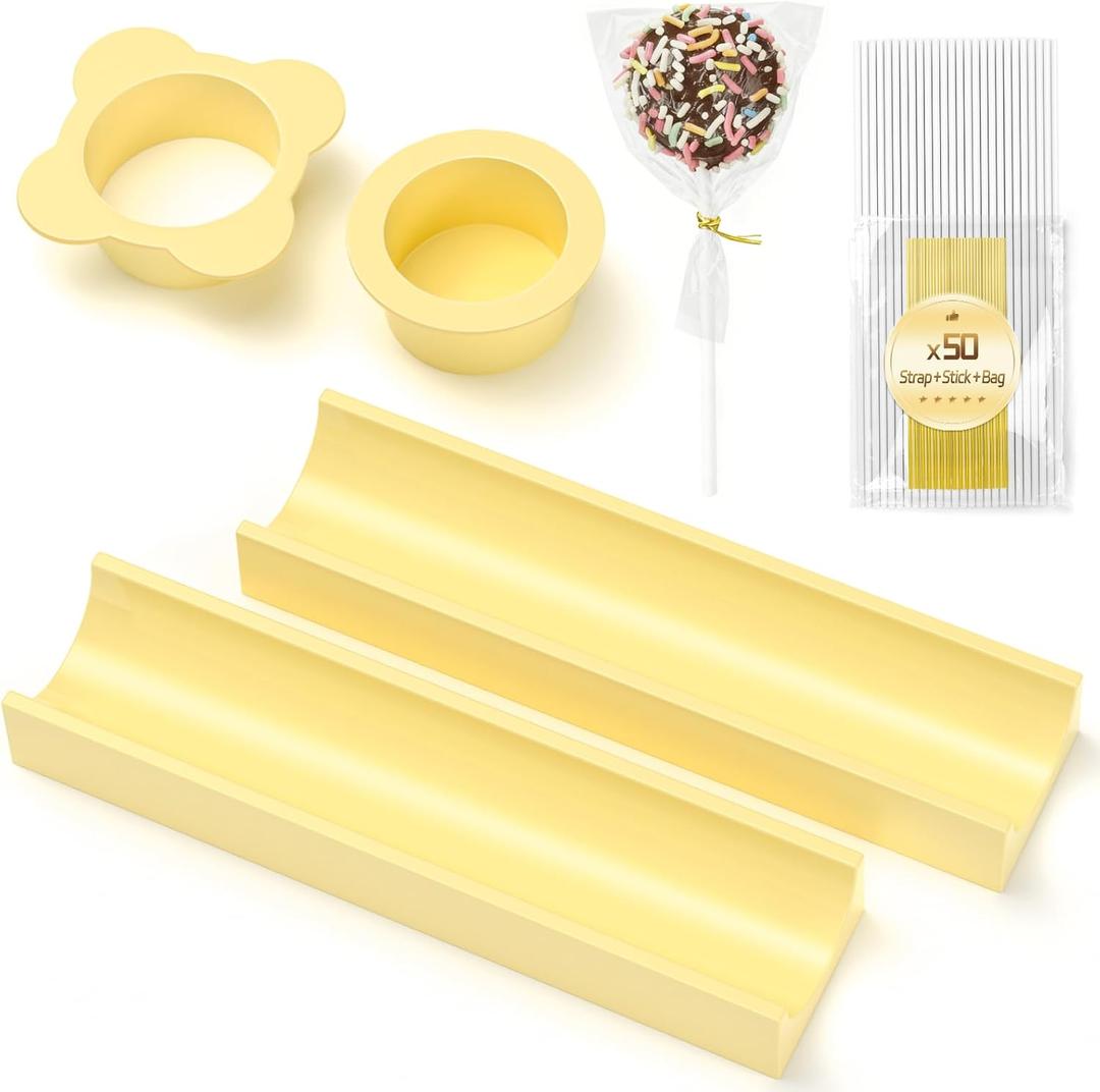 Circle Cake Pop Mold for Baking with 50PCS Cake Pop Sticks Bags Ties,Baking Molds for Birthday Wedding Baby Shower Kids Party Desserts. (Yellow-2Tray)