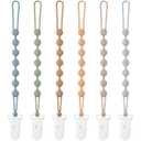 Baby Pacifier Clip, 5 Pack Silicone Pacifier Holder with One Piece Design for Baby Boy and Girl, BPA Free Soft Flexible Paci Binky Clips (Grey)