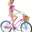 Barbie Doll and Bike Playset with Doll (11.5 in, Blonde), Bicycle with Rolling Wheels & Water Bottle Accessory, Gift for 3 to 7 Year Olds